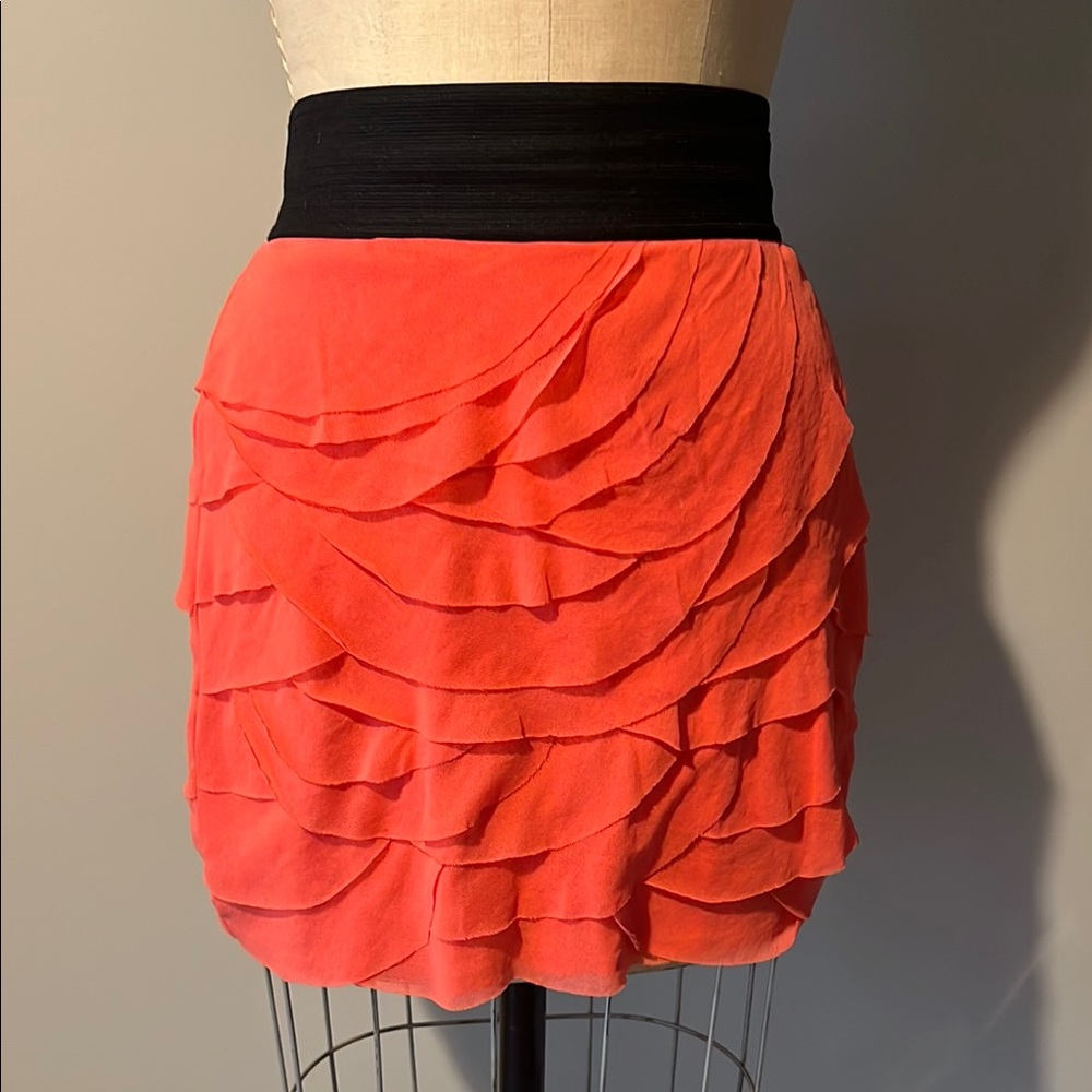 Express Coral Mesh Petal Mini Skirt
